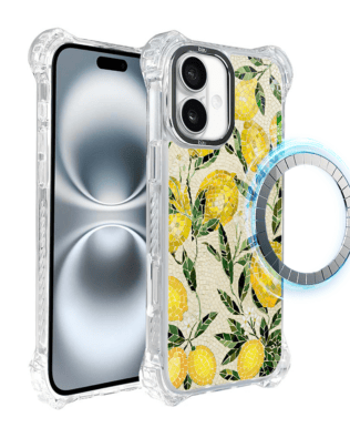 Etui do iPhone 16 IBIZU DropGuard Ultra z MagSafe, Modern Classics, Cytrynowe gaje