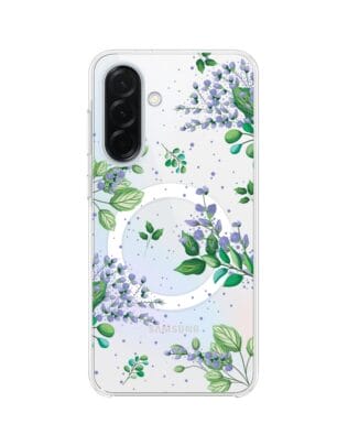 Etui do Samsung Galaxy A37 z MagSafe przeźroczyste, silikonowe Flexi, fioletowe kwiatki