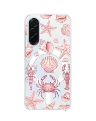 Etui do Samsung Galaxy A36 5G z MagSafe przeźroczyste, silikonowe Flexi, Summer Patterns, krewetkowy róż