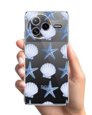 Etui do Xiaomi POCO F7 Ultra przeźroczyste, silikonowe Flexi, Summer Patterns, niebieskie rozgwiazdy