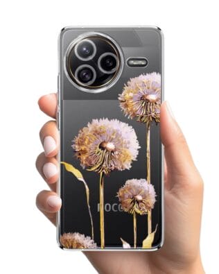 Etui do Xiaomi POCO F7 Ultra przeźroczyste, silikonowe Flexi, Kwiaty, fioletowe dmuchawce