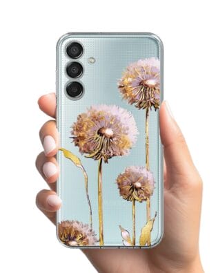 Etui do Samsung Galaxy M15 5G przeźroczyste, silikonowe Flexi, Kwiaty, fioletowe dmuchawce