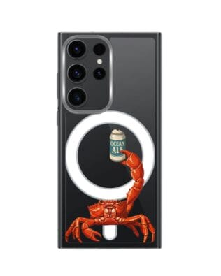 Etui do Samsung Galaxy S23 Ultra z MagSafe przeźroczyste, silikonowe Flexi, Paradise, krab z piwem