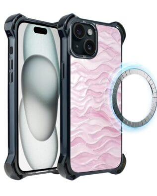 Etui do iPhone 15 Plus IBIZU DropGuard Ultra z MagSafe, Aqua Glass, różowe fale