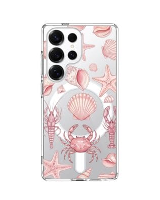 Etui do Samsung Galaxy S25 Ultra z MagSafe przeźroczyste, silikonowe Flexi, Summer Patterns, krewetkowy róż