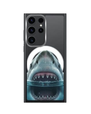 Etui do Samsung Galaxy S23 Ultra z MagSafe przeźroczyste, silikonowe Flexi, Paradise, żarłacz biały