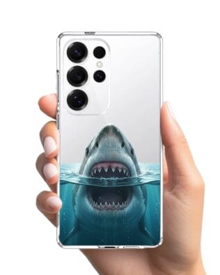 Etui do Samsung Galaxy S25 Ultra przeźroczyste, silikonowe Flexi, Paradise, żarłacz biały
