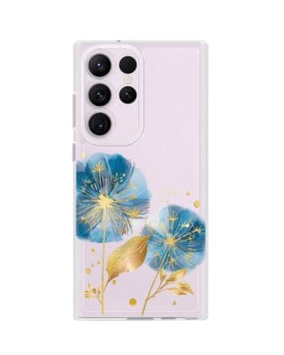 Etui do Samsung Galaxy S23 Ultra przeźroczyste, silikonowe Flexi, Kwiaty, niebieskie dmuchawce