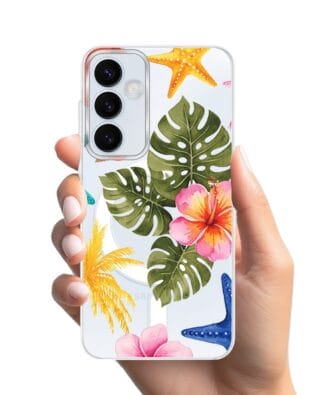 Etui do Samsung Galaxy A55 5G z MagSafe przeźroczyste, silikonowe Flexi, Summer Patterns, tropikalny wzór