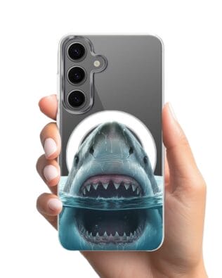 Etui do Samsung Galaxy S24 Plus z MagSafe przeźroczyste, silikonowe Flexi, Paradise, żarłacz biały