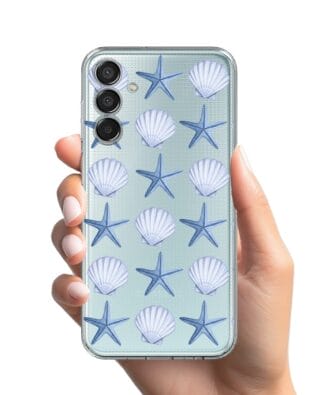 Etui do Samsung Galaxy M15 5G przeźroczyste, silikonowe Flexi, Summer Patterns, niebieskie rozgwiazdy