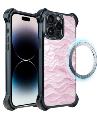 Etui do iPhone 14 Pro IBIZU DropGuard Ultra z MagSafe, Aqua Glass, różowe fale