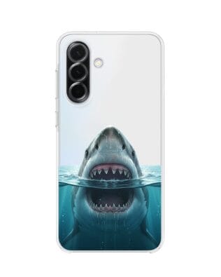 Etui do Samsung Galaxy A36 5G przeźroczyste, silikonowe Flexi, Paradise, żarłacz biały