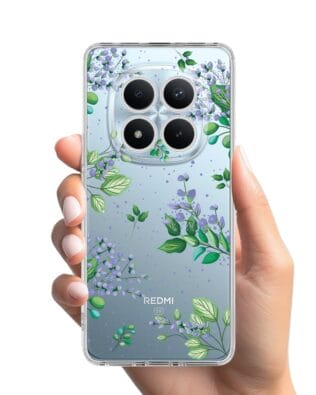 Etui do Xiaomi Redmi Note 15 Pro Plus 5G przeźroczyste, silikonowe Flexi, fioletowe kwiatki
