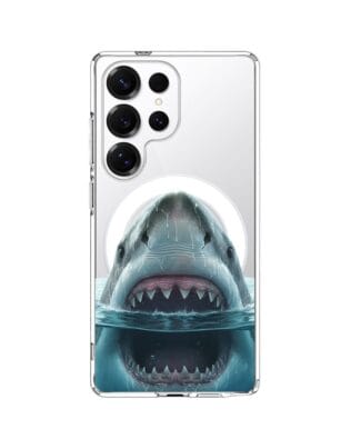Etui do Samsung Galaxy S25 Ultra z MagSafe przeźroczyste, silikonowe Flexi, Paradise, żarłacz biały