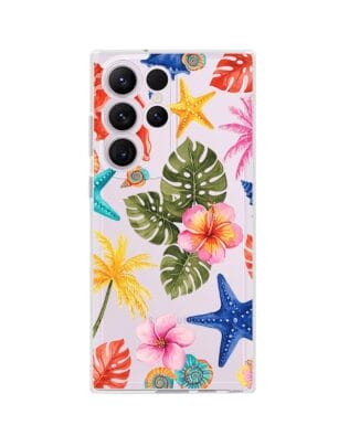 Etui do Samsung Galaxy S23 Ultra przeźroczyste, silikonowe Flexi, Summer Patterns, tropikalny wzór