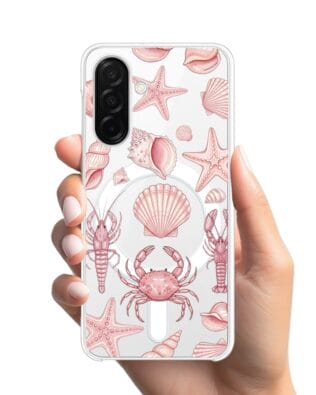 Etui do Samsung Galaxy A26 5G z MagSafe przeźroczyste, silikonowe Flexi, Summer Patterns, krewetkowy róż