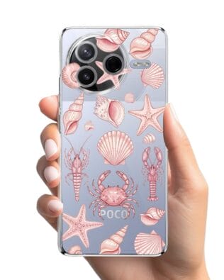 Etui do Xiaomi POCO F7 Pro przeźroczyste, silikonowe Flexi, Summer Patterns, krewetkowy róż