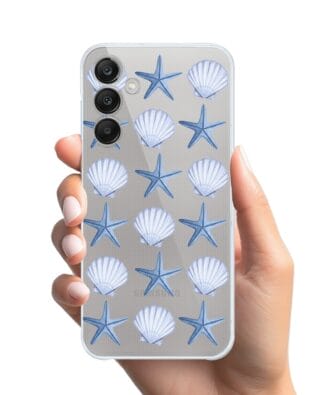 Etui do Samsung Galaxy M35 5G przeźroczyste, silikonowe Flexi, Summer Patterns, niebieskie rozgwiazdy