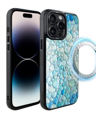Etui do iPhone 14 Pro IBIZU DropGuard Matt z MagSafe, Aqua Glass, turkusowe krople