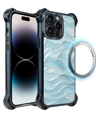 Etui do iPhone 14 Pro IBIZU DropGuard Ultra z MagSafe, Aqua Glass, błękitne fale