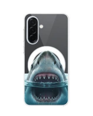 Etui do Samsung Galaxy A36 5G z MagSafe przeźroczyste, silikonowe Flexi, Paradise, żarłacz biały