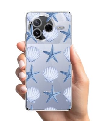 Etui do Xiaomi POCO F7 Pro przeźroczyste, silikonowe Flexi, Summer Patterns, niebieskie rozgwiazdy
