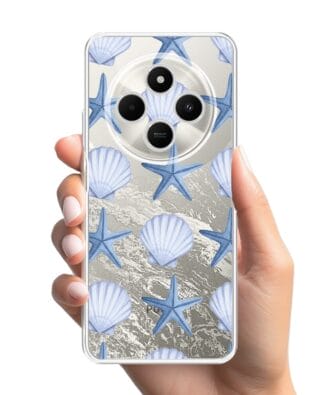 Etui do Xiaomi POCO C75 przeźroczyste, silikonowe Flexi, Summer Patterns, niebieskie rozgwiazdy