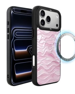 Etui do iPhone 17 Pro Max IBIZU DropGuard Matt z MagSafe, Aqua Glass, różowe fale