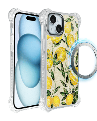 Etui do iPhone 15 Plus IBIZU DropGuard Ultra z MagSafe, Modern Classics, Cytrynowe gaje