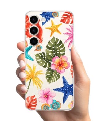 Etui do Samsung Galaxy S23 przeźroczyste, silikonowe Flexi, Summer Patterns, tropikalny wzór