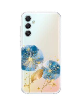 Etui do Samsung Galaxy A34 5G przeźroczyste, silikonowe Flexi, Kwiaty, niebieskie dmuchawce