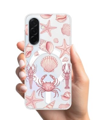 Etui do Samsung Galaxy A36 5G z MagSafe przeźroczyste, silikonowe Flexi, Summer Patterns, krewetkowy róż