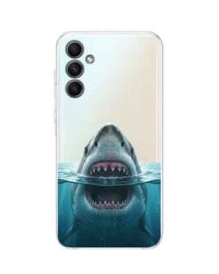 Etui do Samsung Galaxy A34 5G przeźroczyste, silikonowe Flexi, Paradise, żarłacz biały