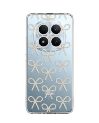 Etui do Xiaomi Redmi Note 15 Pro 5G przeźroczyste, silikonowe Flexi, Przytulne święta, złote kokardki