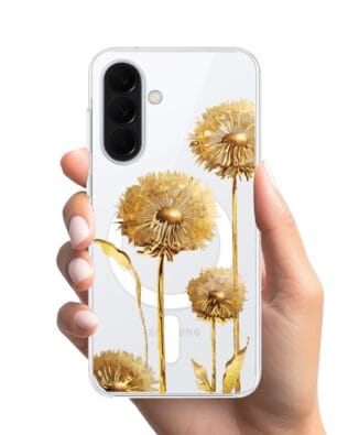 Etui do Samsung Galaxy A37 z MagSafe przeźroczyste, silikonowe Flexi, Kwiaty, złote dmuchawce