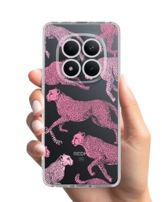Etui do Xiaomi Redmi Note 15 Pro 5G przeźroczyste, silikonowe Flexi, Mystic, Różowe pumy