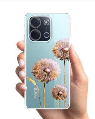 Etui do Xiaomi POCO C85 przeźroczyste, silikonowe Flexi, Kwiaty, fioletowe dmuchawce