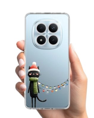 Etui do Xiaomi Redmi Note 15 Pro Plus 5G przeźroczyste, silikonowe Flexi, Przytulne święta, Kot przebrany za elfa