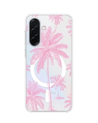 Etui do Samsung Galaxy A37 z MagSafe przeźroczyste, silikonowe Flexi, Mystic, Różowe palmy