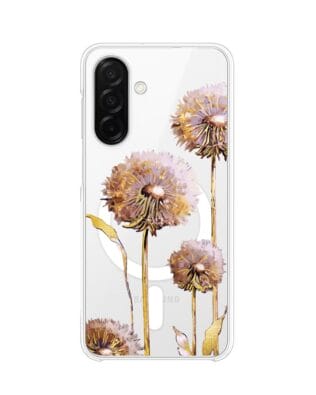 Etui do Samsung Galaxy A26 5G z MagSafe przeźroczyste, silikonowe Flexi, Kwiaty, fioletowe dmuchawce