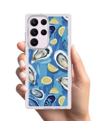 Etui do Samsung Galaxy S23 Ultra z MagSafe przeźroczyste, silikonowe Flexi, Summer Patterns, ostrygi z cytrynką
