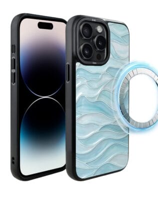 Etui do iPhone 14 Pro Max IBIZU DropGuard Matt z MagSafe, Aqua Glass, błękitne fale