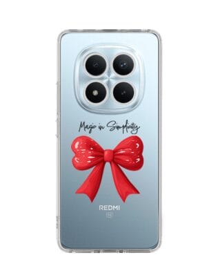 Etui do Xiaomi Redmi Note 15 4G przeźroczyste, silikonowe Flexi, Przytulne święta, Czerwona kokarda