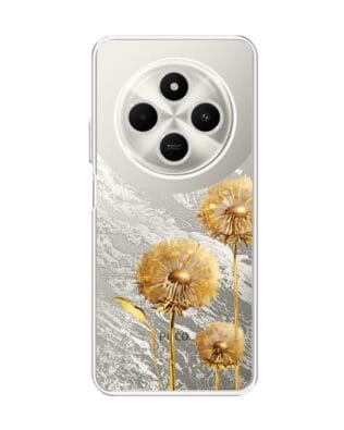 Etui do Xiaomi POCO C75 przeźroczyste, silikonowe Flexi, Kwiaty, złote dmuchawce
