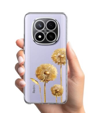 Etui do Xiaomi Redmi Note 14 Pro 4G przeźroczyste, silikonowe Flexi, Kwiaty, złote dmuchawce