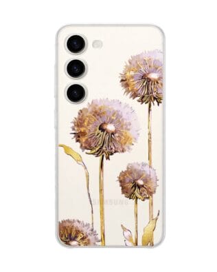 Etui do Samsung Galaxy S23 FE 5G przeźroczyste, silikonowe Flexi, Kwiaty, fioletowe dmuchawce