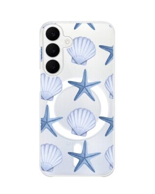 Etui do Samsung Galaxy S25 FE z MagSafe przeźroczyste, silikonowe Flexi, Summer Patterns, niebieskie rozgwiazdy