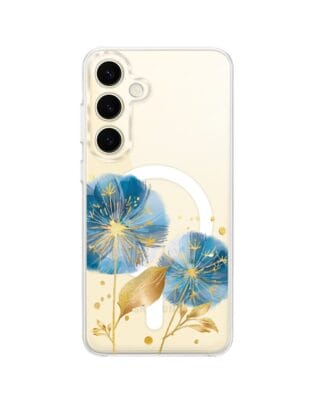 Etui do Samsung Galaxy S24 z MagSafe przeźroczyste, silikonowe Flexi, Kwiaty, niebieskie dmuchawce