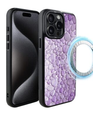 Etui do iPhone 15 Pro IBIZU DropGuard Matt z MagSafe, Aqua Glass, ametystowe krople